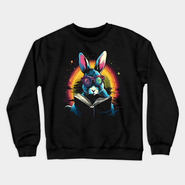 Rabbit Reads Book Crewneck Sweatshirt by JH Mart